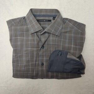 Hammer Made Shirt Mens 15.5 Gray Plaid Slim Fit Long Sleeve Button Up Casual